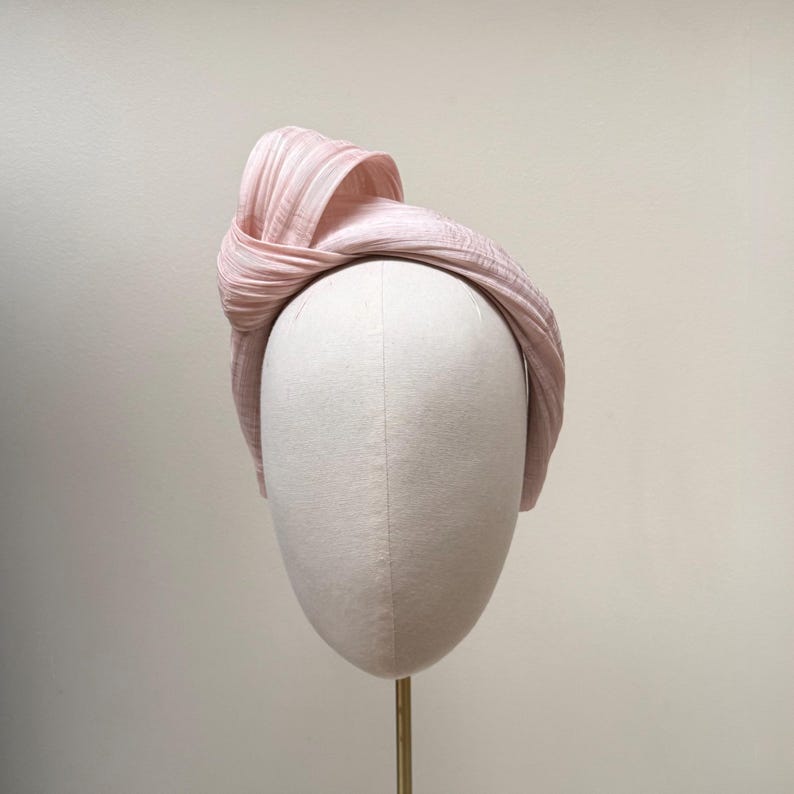 Pink fascinator headband, silk abaca statement headpiece for weddings, ascot derby image 4