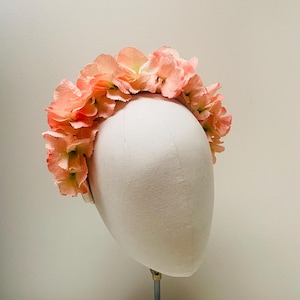Orange tangerine hydrangea fascinator headband crown,pale coral headpiece, wedding guest, mother of bride, ladies race day