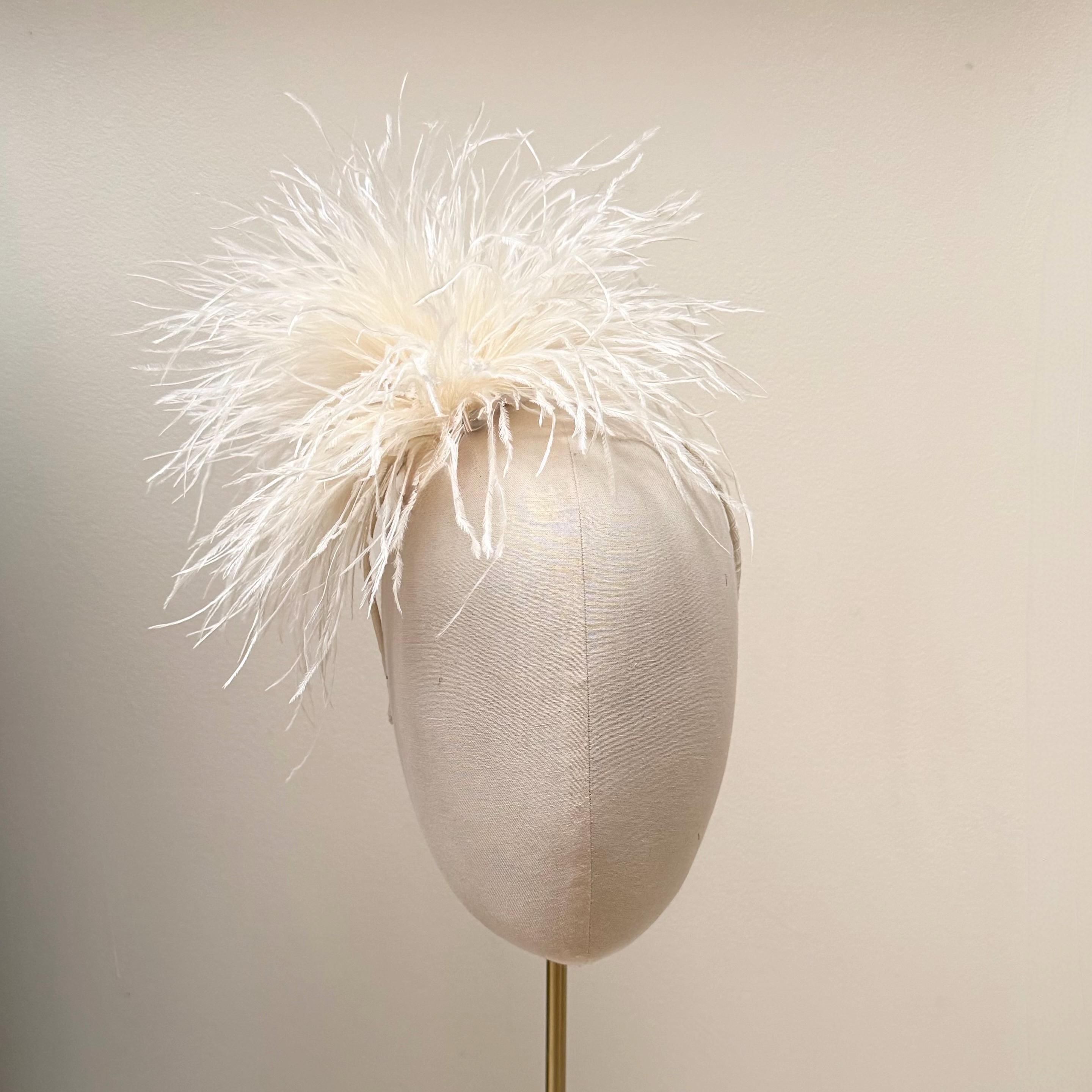 Ivory tan & gold Feather Fascinator Hair Clip. Bridal wedding. Ostrich. Celadon Green and Ivory Victorian Hair Clip | Wedding Hair  main image 4