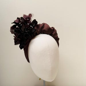 Brown fascinator padded headband, Chocolate halo hydrangea flower headpiece, statement mother of bride, wedding guest, race day