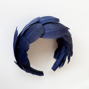 Navy blue Feather headband, veiled fascinator halo hair crown ,Luxury Statement hair piece , statement for wedding, races, special event