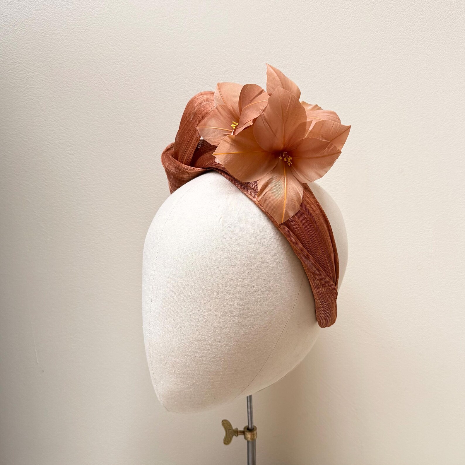 Rust Brown Feather Fascinator, Headband, Silk Abaca Turban Knot Silk ...