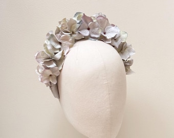 Sage green Hydrangea Flower Fascinator Headband, for weddings