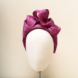 Magenta bow knot fascinator headband, millinery silk abaca headpiece, mother of the bride, wedding guest, race day fashion, gala event