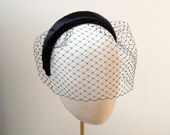 Pure Silk Veil Headband, Black Halo Hair Fascinator