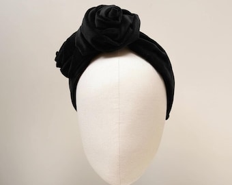 Black Velvet fascinator Headband Double corsage Rose Headpiece for weddings and funerals