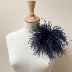 Navy Blue Ostrich Feather brooch, large Flower clip pin corsage or fascinator hat, fashion accessory, wedding, party occasion wear