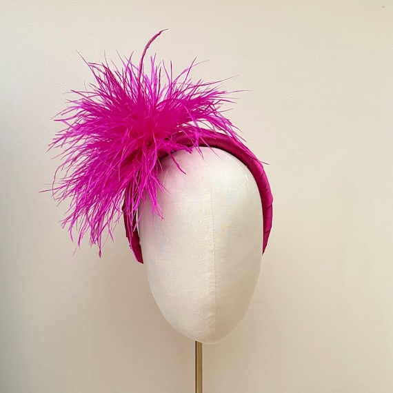 Fushia Fascinator Headband, one size flexible. Fuchsia Pink Feather Fascinator Headband Headpiece Races  main image 2