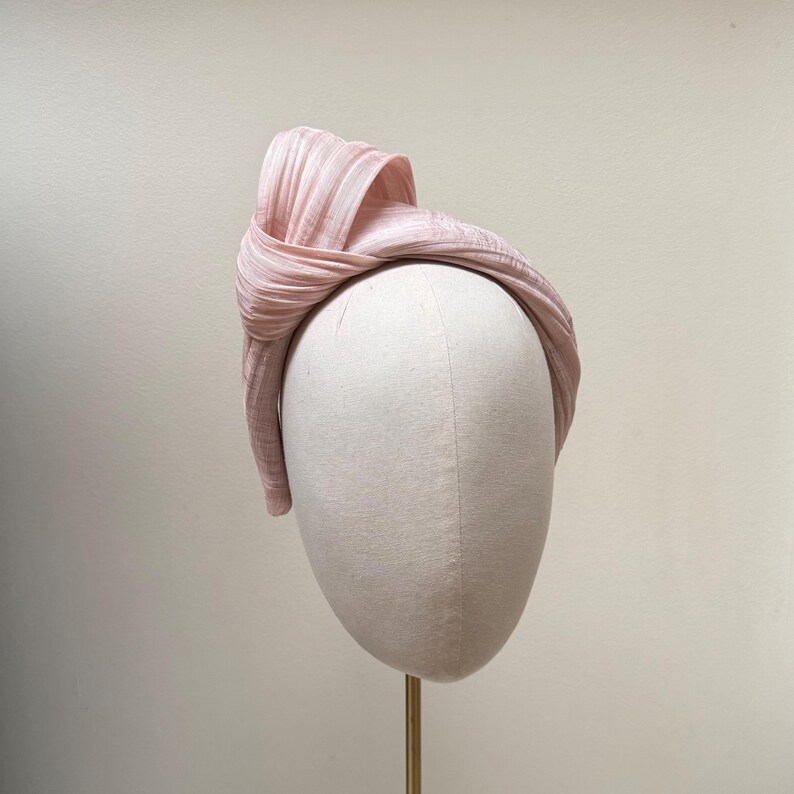 Pink fascinator headband, silk abaca statement headpiece for weddings, ascot derby image 3