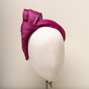Fuchsia Abaca Headband, Silk Millinery Fascinator, Wedding Guest image 6