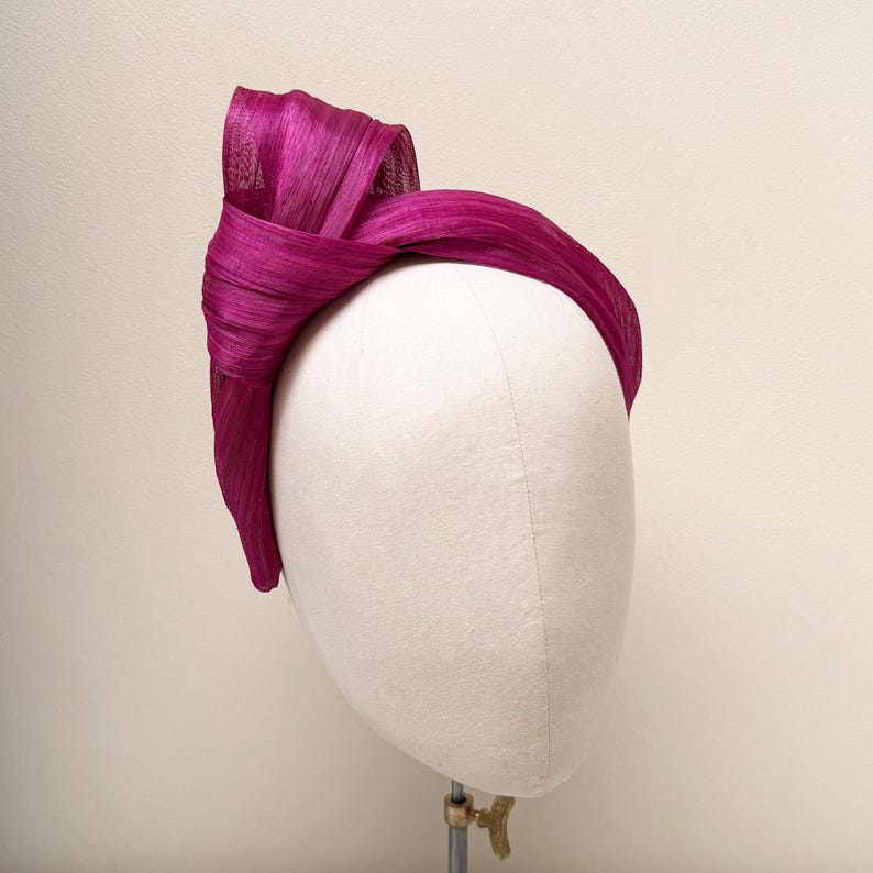 Fuchsia Abaca Headband, Silk Millinery Fascinator, Wedding Guest image 6