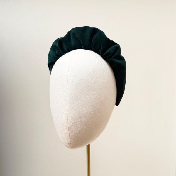 Green Velvet Headband with Ruffle, Handmade Hairband