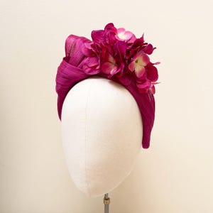 Fushia pink flower fascinator, headband,silk abaca hydrangea flower headpiece,mother of the bride, wedding guest, gala, ascot derby races