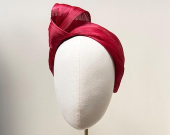 Red statement Fascinator, Silk abaca Turban knot Headband, Ascot Derby, weddings guest Headpiece