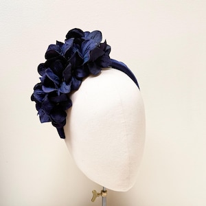 Navy blue hydrangea fascinator headband, blue ombre blue Headpiece, statement wedding guest,Mother bride, race day occasion