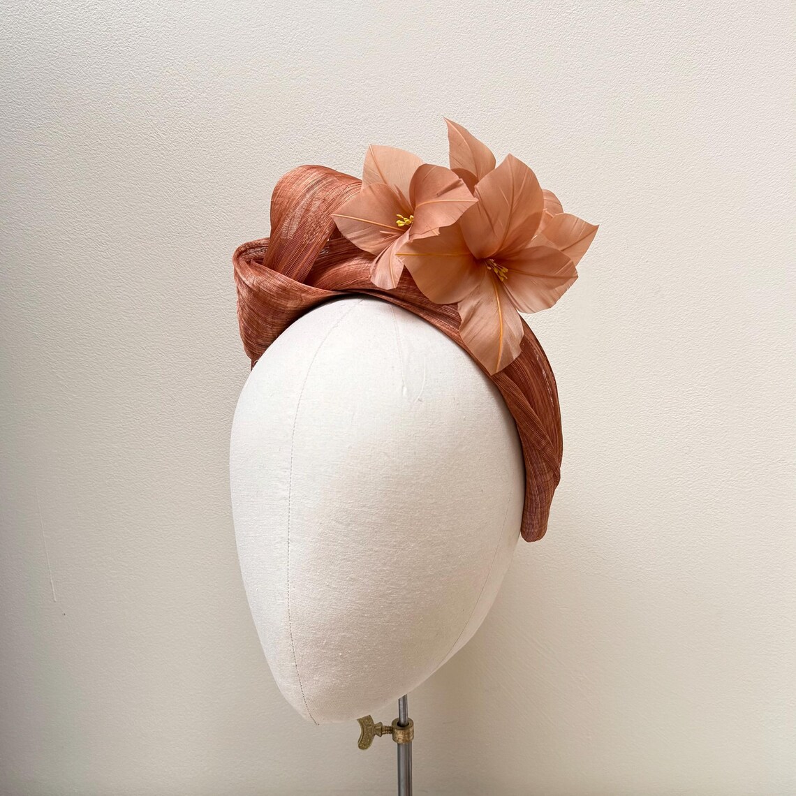 Rust Brown Feather Fascinator, Headband, Silk Abaca Turban Knot Silk ...
