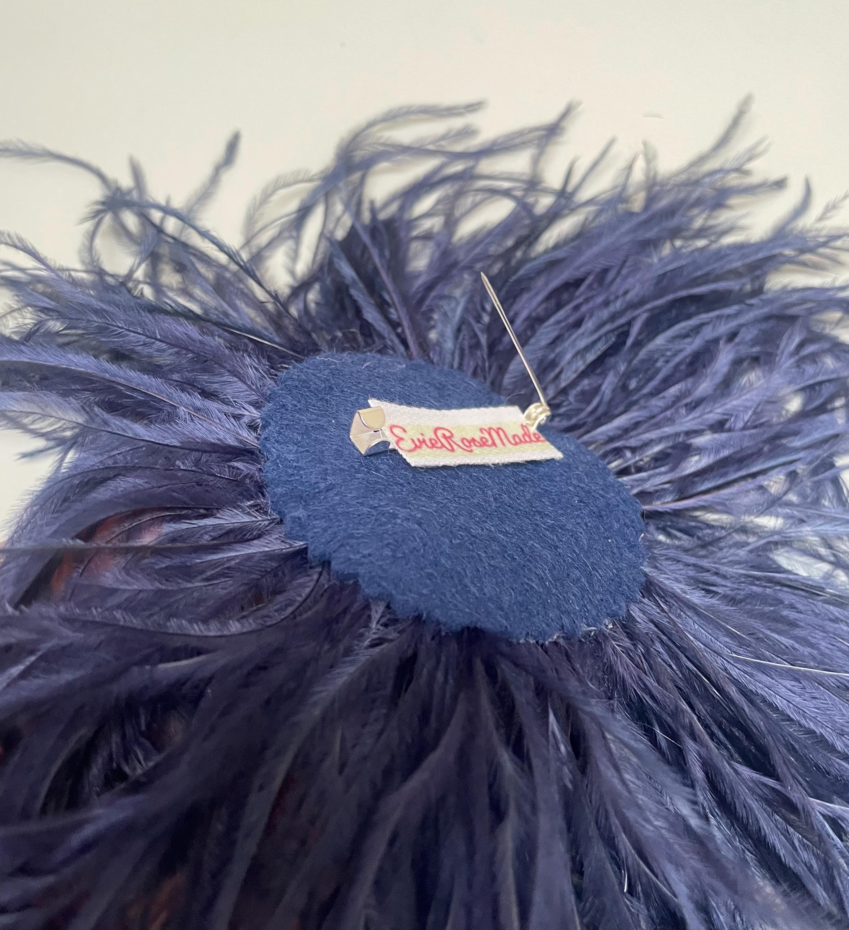 Smokey blue gray & black Feather Fascinator Hair Clip. Handmade. ostrich Turquoise Ostrich Feather Hat Pin Hair Clip with Black  main image 2