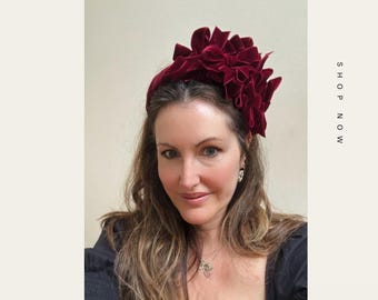 Black Velvet Bow Headband, Veil Fascinator, Vintage Style  display picture 1