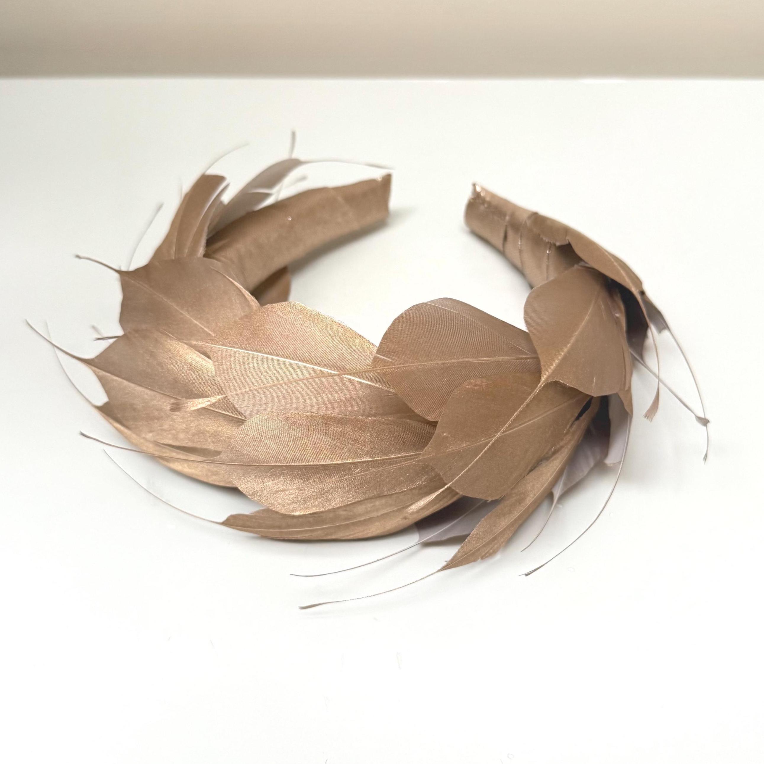Gold Feather Fascinator Headband, Metallic Halo Crown - Etsy 