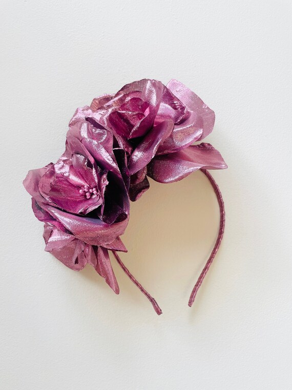 Handmade Metallic Rose Flower Headband, Couture Fascinator  display picture 1