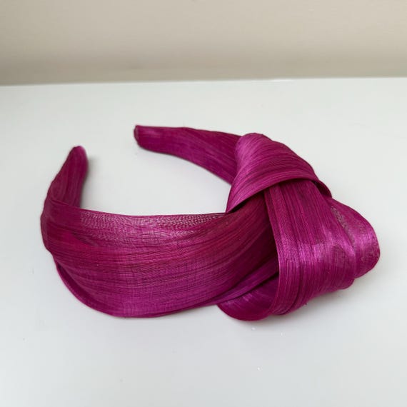 Fuchsia Abaca Headband, Silk Millinery Fascinator, Wedding Guest