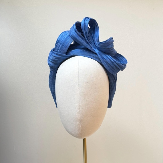 Royal Cobalt Blue Bow Fascinator, High End Silk Abaca  display picture 3