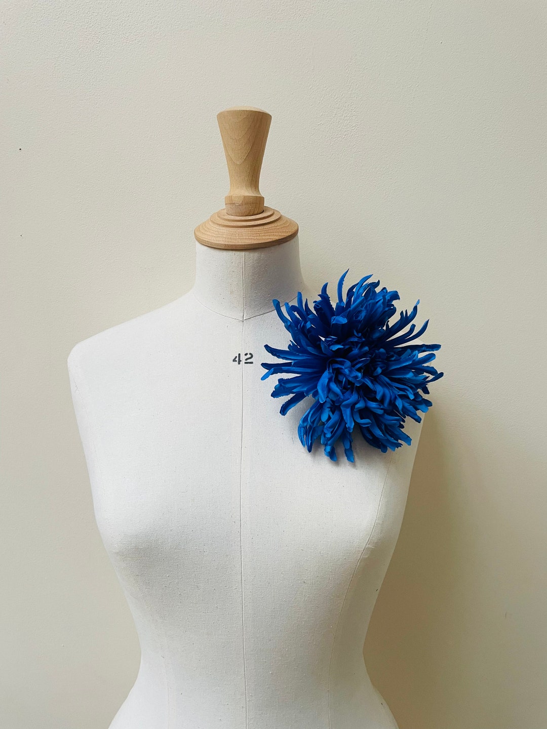 Royal Blue Flower Pin Brooch, Handmade Silk Rose Flower Corsage, Victorian Vintage Accessory for