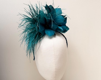 Teal Ostrich Feather Fascinator Headband, Gala Headwear - Etsy display picture 1
