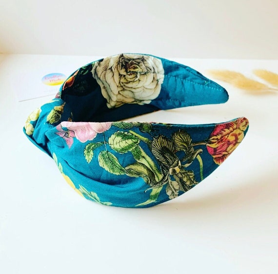 Botanical Teal and Green Knot Headband,wide Floral Hair Band 