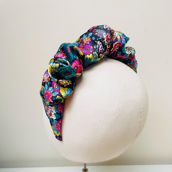 Liberty London Silk Floral Headband, Ruched Ruffle, Occasion  display picture 3