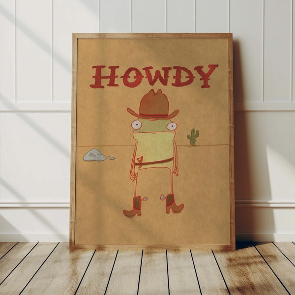 Howdy Frog Wall Art Print | Western Art | Frog Art | Dopamine Art