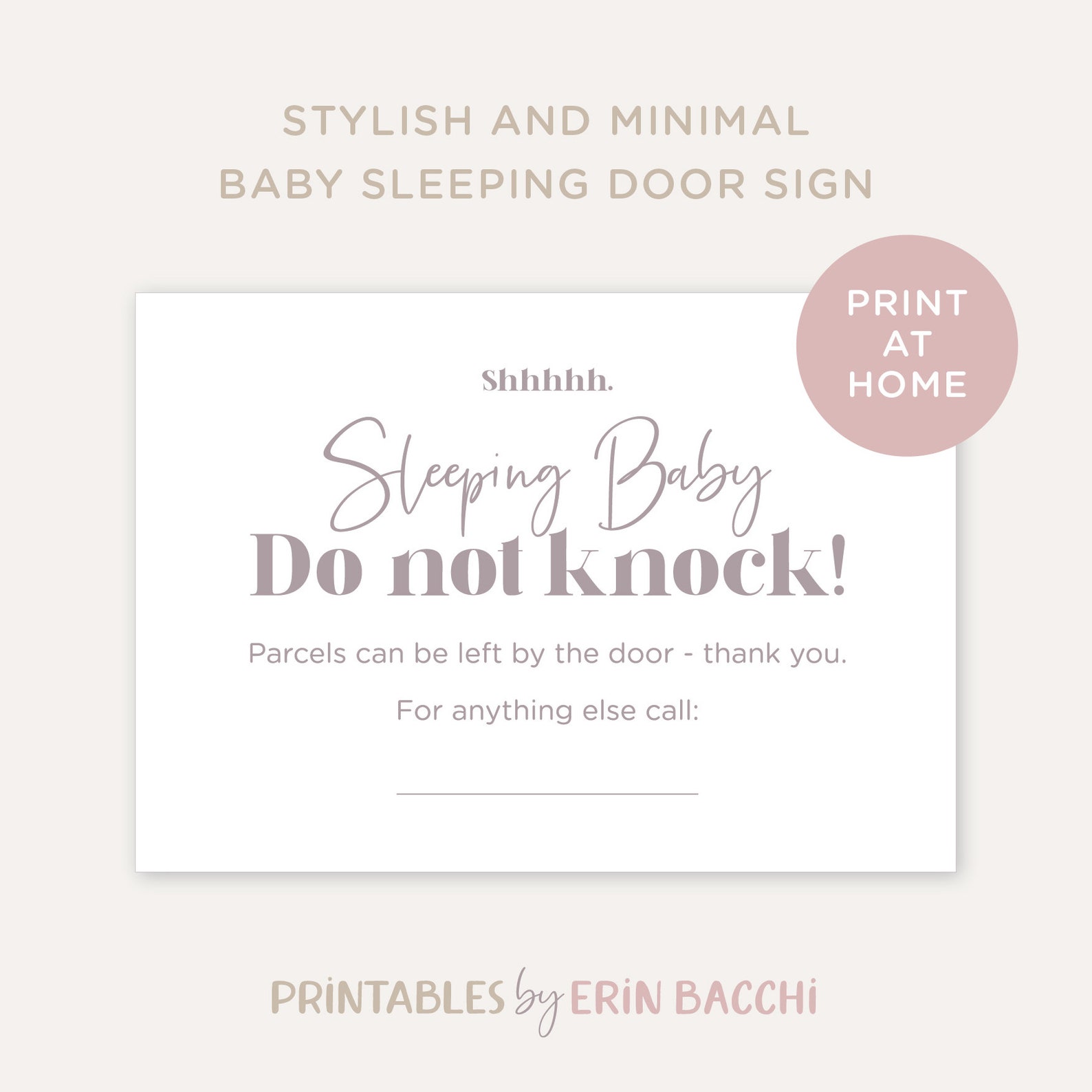 Shhh Baby Sleeping Door Sign - A4 Size - Digital Download - Etsy