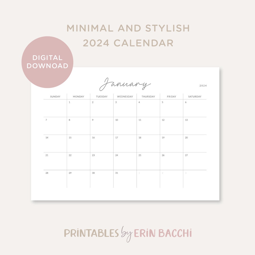 A4 Calendar PDF Printable File - Stylish and Minimal - Etsy