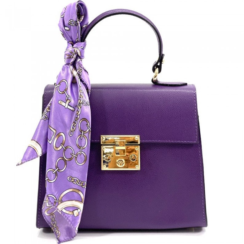 The Bella Mini Leather HandBag from Florence, Italy Purpurowy