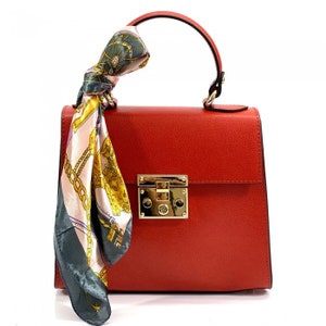 The Bella Mini Leather HandBag from Florence, Italy Czerwony