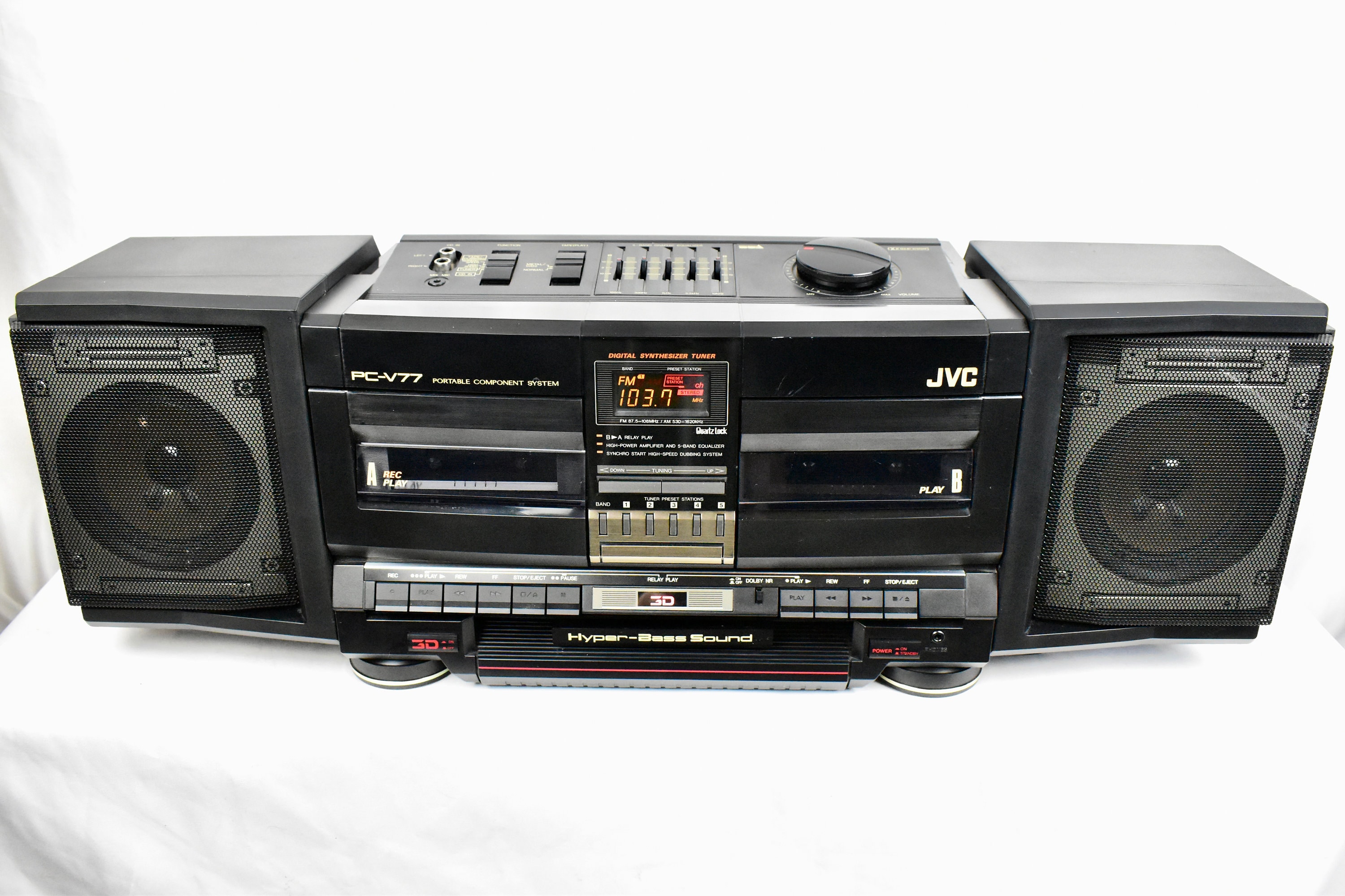 Vintage JVC Boombox - PC-V77 ; Hyper-bass Sound, Dual Cassette