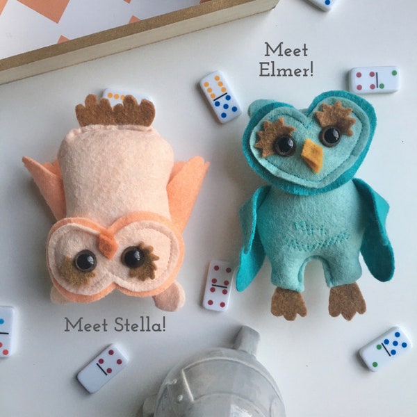 Elmer and Stella Owl Friend, Valentine's Kid Surprise, Stuffed Animal Owl, Adorable Little Felt Bird Pal, Stuffed Owl Toy, Woodland creature