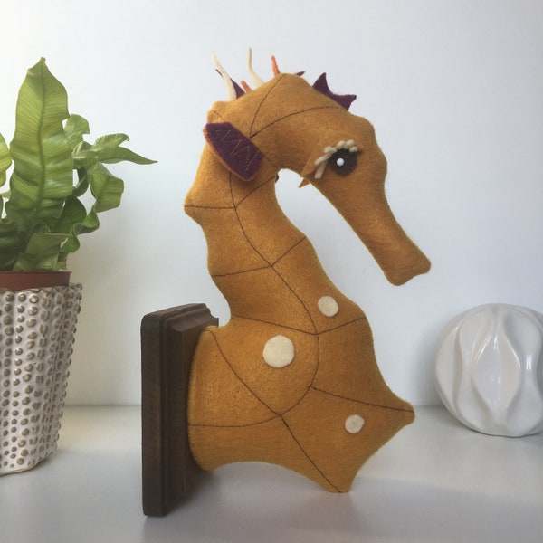 Seahorse Faux Taxidermy Wall Mount, Felt Sea Creature Wall Mount, Kid's Bedroom Decor, Taxidermy Creatures for Walls, Under the Sea Animals