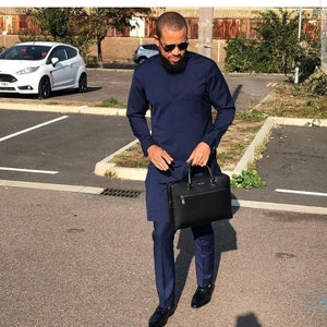 African men&#39;s clothing,  Navy blue tailored suit, African wear, African fashion for men, Dashiki, men&#39;s kaftan,  Senator wear, Men&#39;s suit