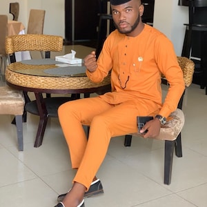 African men&#39;s clothing,  Brown tailored suit, African wear, African fashion for men, Dashiki, men&#39;s kaftan,  Senator wear