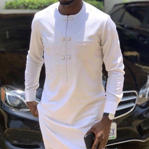 African men&#39;s clothing,  White tailored suit, African wear, African fashion for men, Dashiki, men&#39;s kaftan,  Senator wear