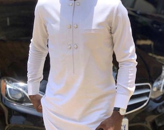 African men's clothing,  White tailored suit, African wear, African fashion for men, Dashiki, men's kaftan,  Senator wear