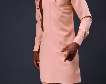 African men's clothing,  peach tailored suit, African wear, African fashion for men, Dashiki, men's kaftan,  Senator wear