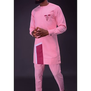 African men&#39;s clothing,  Pink tailored suit, African wear, African fashion for men, Dashiki, men&#39;s kaftan,  Senator wear