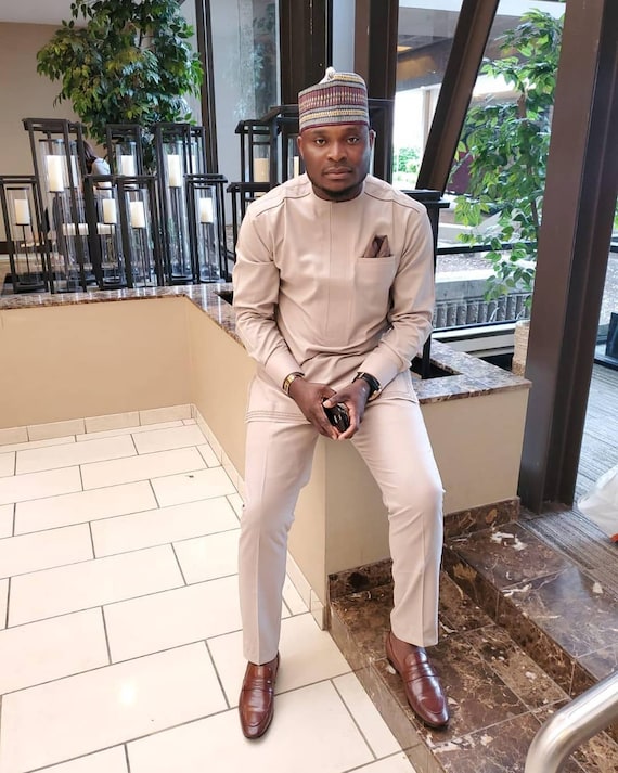 African Men's Clothing, Brown Tailored Suit, African Wear, African