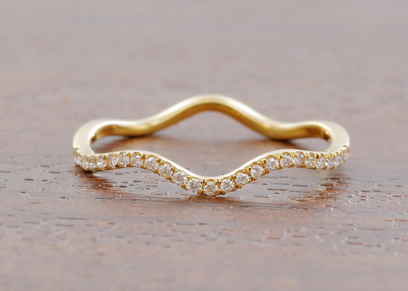 14k Solid Gold Diamond Wave Ring Eternity Diamond Band Ring / Etsy