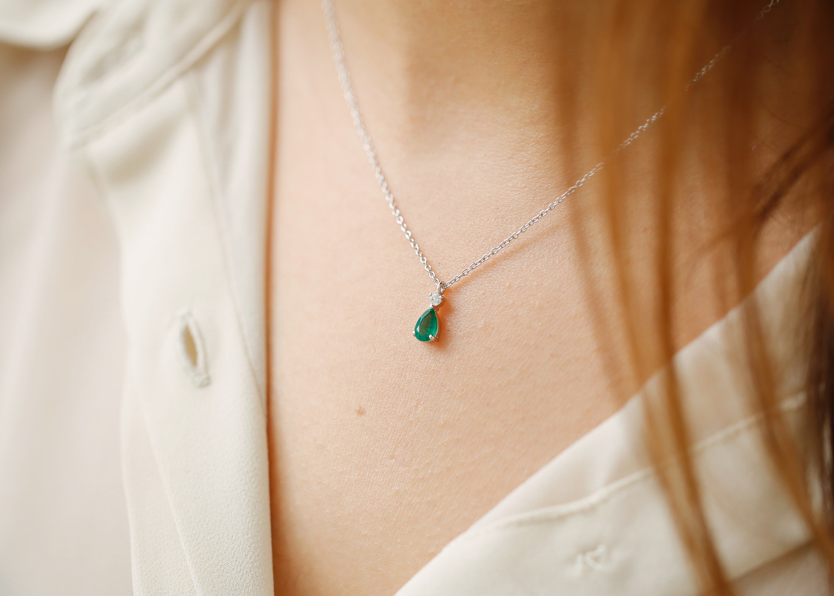 Genuine Emerald Pear Shape Pendant Necklaces in 14k Gold / | Etsy