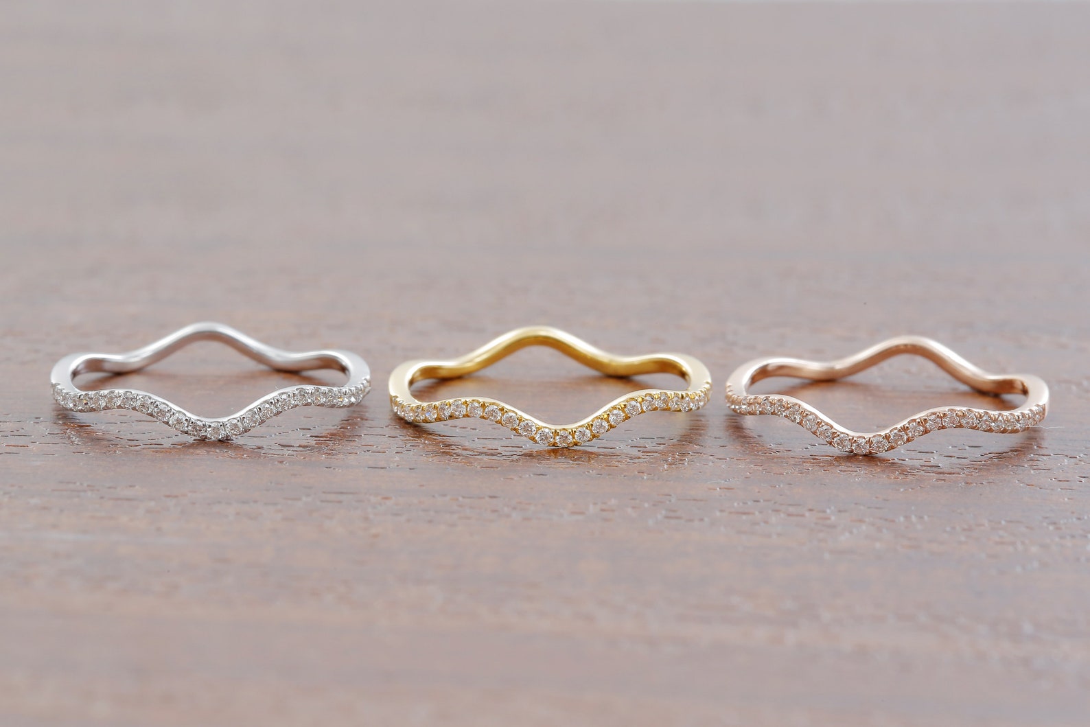 14k Solid Gold Diamond Wave Ring Eternity Diamond Band Ring / Etsy