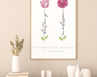 Cadeau d’amitié, affiche personnalisée, cadre fleur, cadeau de groupe.