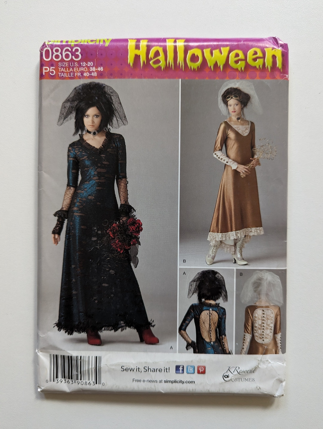 Simplicity 1772 : patron de couture de costume de robe de mariée gothique steampunk (tailles 12-20) - France
